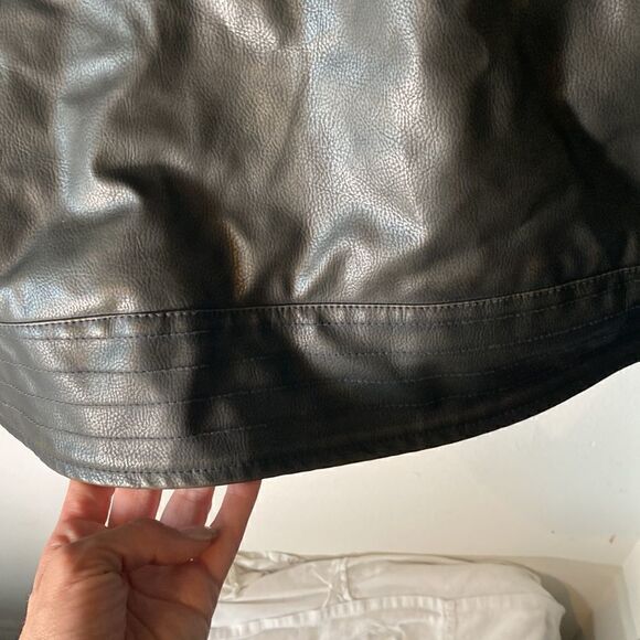 NWT Mens Pleather Moto Bomber Sherpa Lined Dark Brown Jacket - Picture 10 of 11